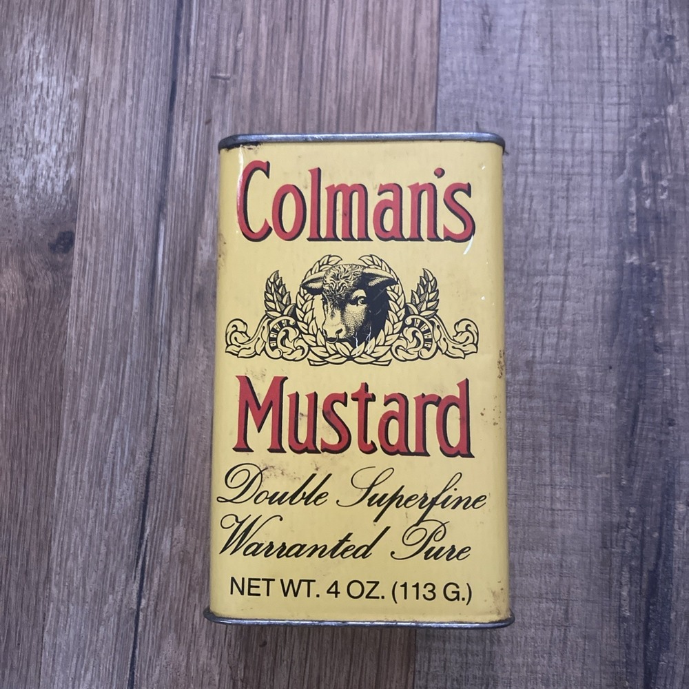 Vintage Colman's Mustard Metal Tin 4 OZ‎ Empty Kitchen Decor Large Tin